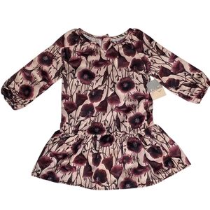 Pastourelle By Pippa & Julie Kids Pink Burgundy Satin Long Sleeve Dress Girls 3T